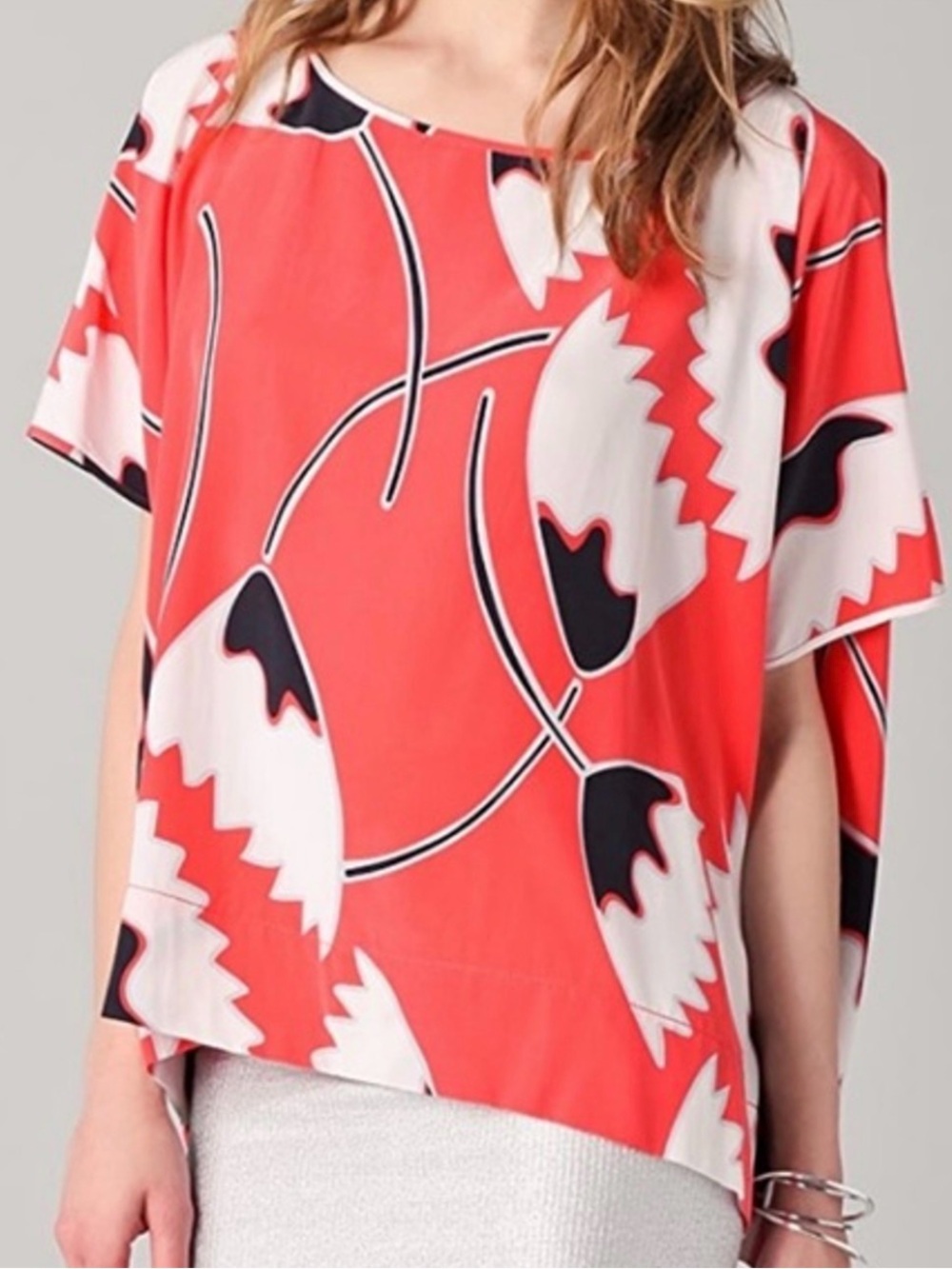 DIANE VON FURSTENBERG Coral Graphic Floral Top